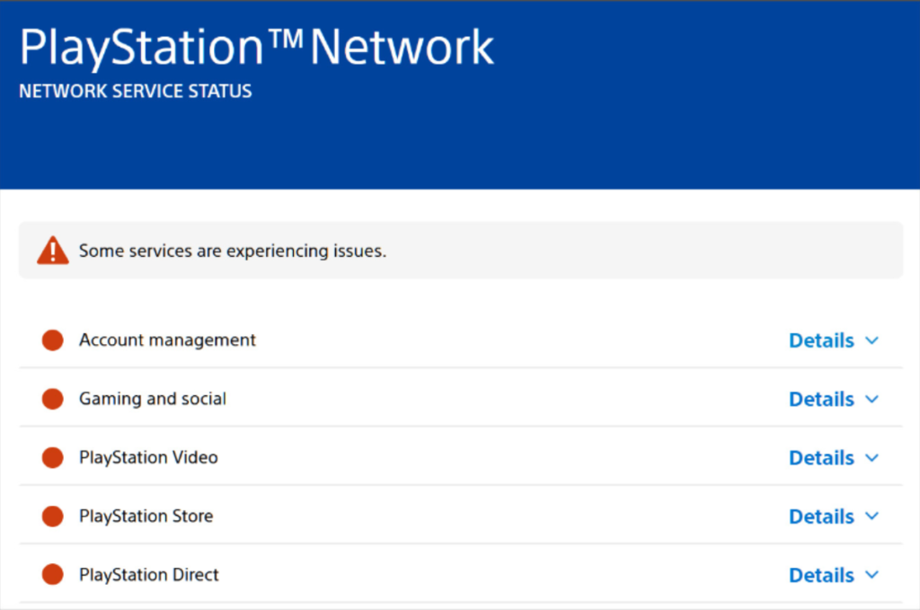 Current Playstation Network status page